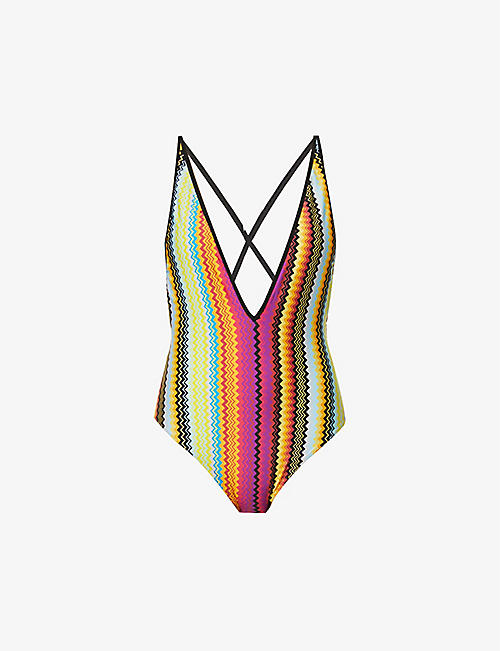 MISSONI: Zig zag-print V-neck swimsuit