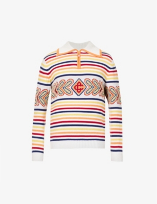 Casablanca Striped Wool-blend Half-zip Sweater In Multi Colour