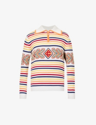 CASABLANCA CASABLANCA MEN'S MULTI COLOUR STRIPED SPREAD-COLLAR RELAXED-FIT WOOL-BLEND TOP,64238815