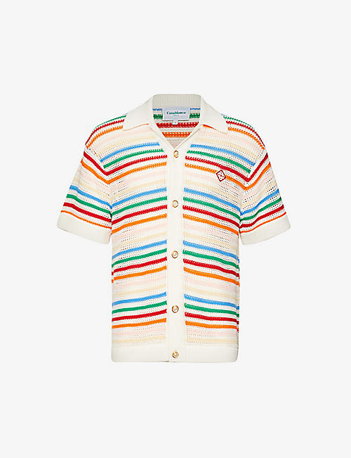 CASABLANCA: Rainbow striped relaxed-fit crocheted cotton polo shirt