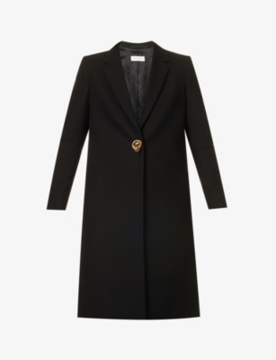 DRIES VAN NOTEN DRIES VAN NOTEN WOMENS BLACK SINGLE-BREASTED NOTCHED-COLLAR COTTON COAT,64239553