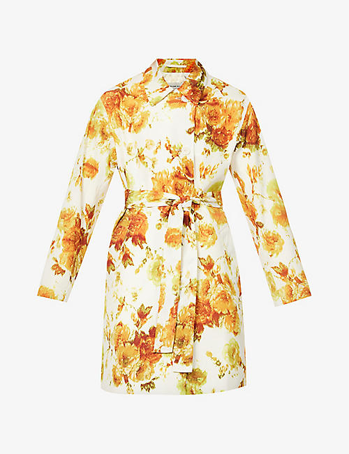 DRIES VAN NOTEN: Floral-print belted woven coat