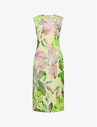 DRIES VAN NOTEN: Floral-print scoop-neck woven midi dress