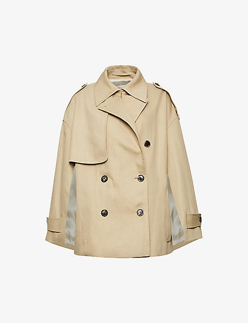 DRIES VAN NOTEN: Double-breasted V-neck cotton and linen-blend coat
