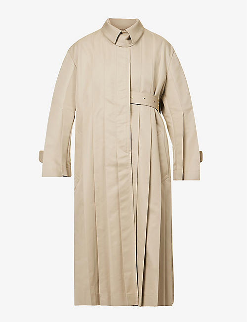 SACAI: Pleated regular-fit cotton-blend coat