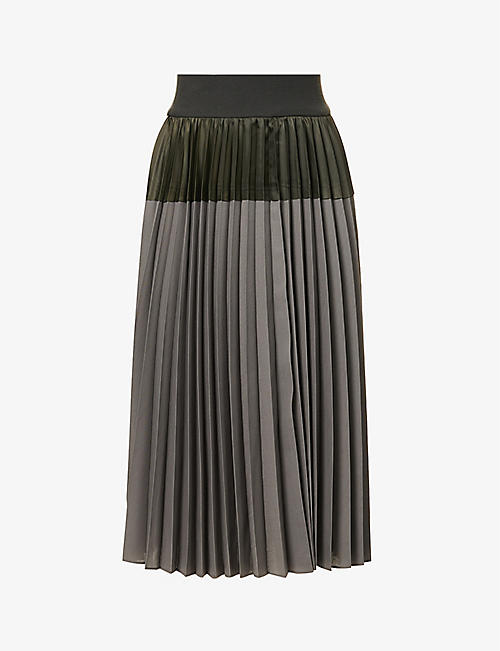SACAI: Pleated contrast-trim woven midi skirt