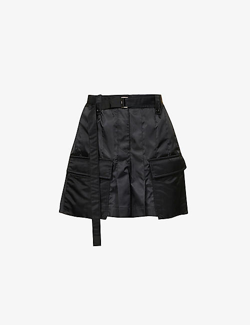SACAI: Belted flap-pocket woven shorts