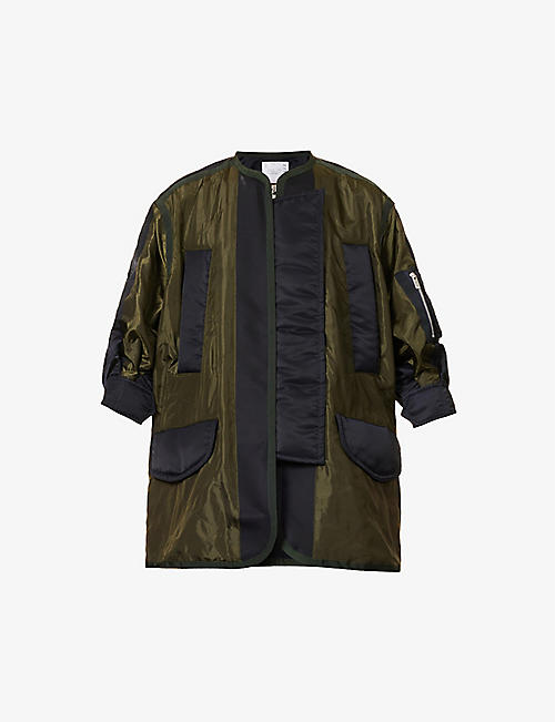 SACAI: Contrast-panel dropped-shoulder oversized shell jacket