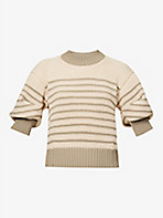SACAI: Striped puff-sleeve knitted jumper
