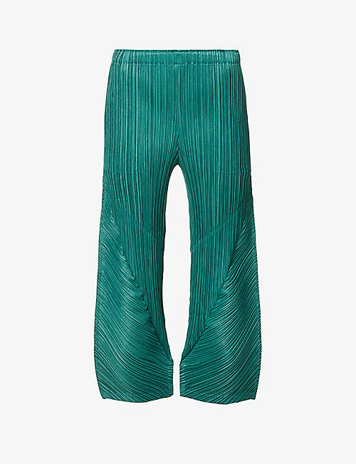 PLEATS PLEASE ISSEY MIYAKE: Pleated elasticated-waist wide-leg mid-rise woven trousers