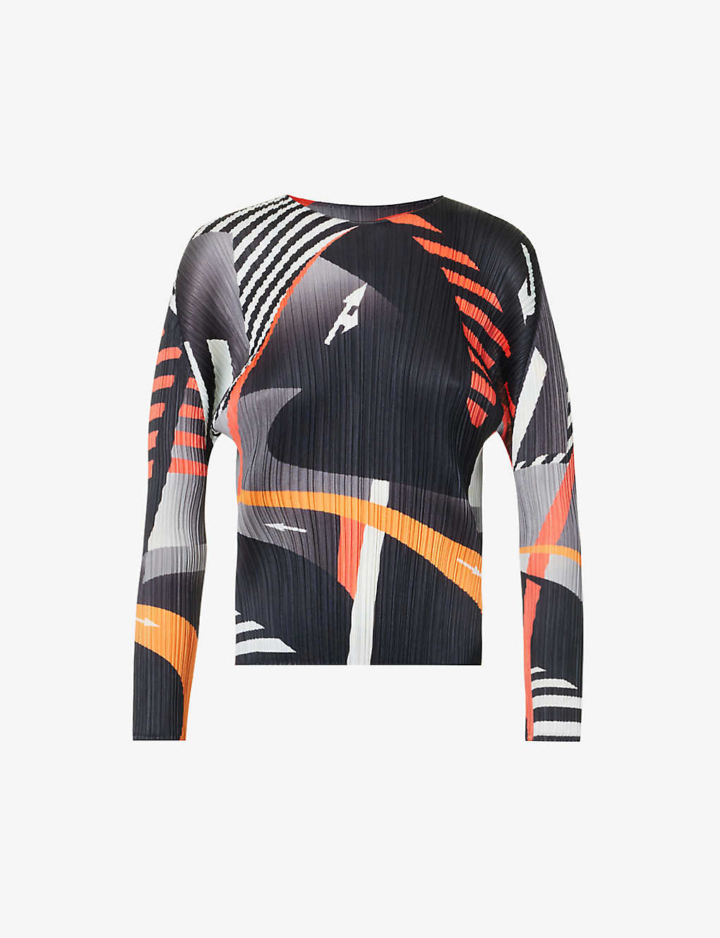 Issey Miyake Free Way Graphic-print Pleated Top In Black