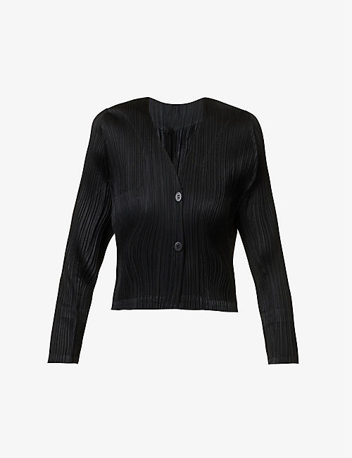 PLEATS PLEASE ISSEY MIYAKE: Pleated V-neck woven top