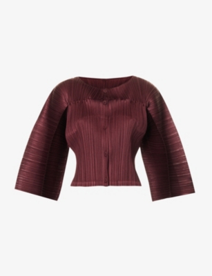 PLEATS PLEASE ISSEY MIYAKE: Route pleated-pattern cropped knitted top