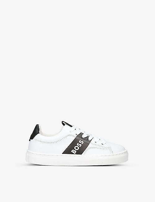 BOSS: Logo-stripe leather low-top trainers 4-9 years