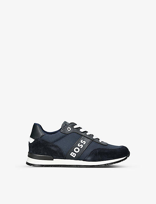 BOSS: Logo-print canvas and leather low-top trainers 4-9 years