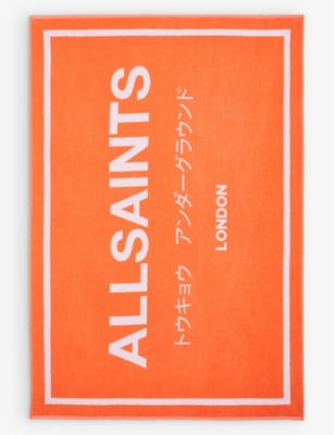 ALLSAINTS ALLSAINTS WOMEN'S FLURO ORANGE/W UNDERGROUND LOGO-EMBROIDERED COTTON BEACH TOWEL 150CM X 100CM 64256512