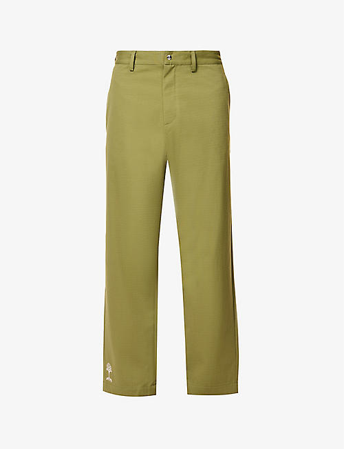 ARNAR MAR JONSSON: Madur brand-embroidered straight-leg cotton-blend khaki trousers