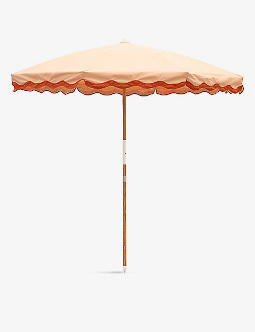 BUSINESS & PLEASURE CO.: The Amalfi striped-trim woven outdoor umbrella