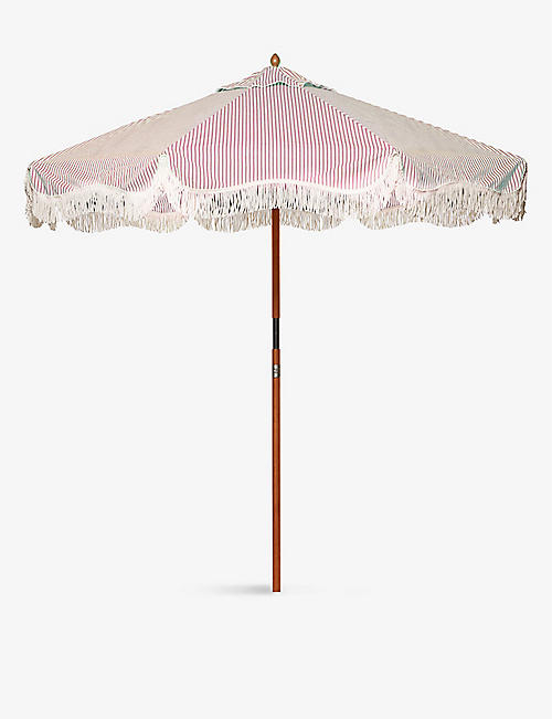 BUSINESS & PLEASURE CO.: The Market fringe-trim woven outdoor umbrella