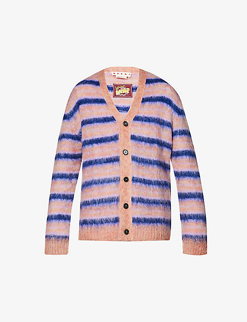 MARNI: Relaxed-fit striped mohair and wool-blend cardigan