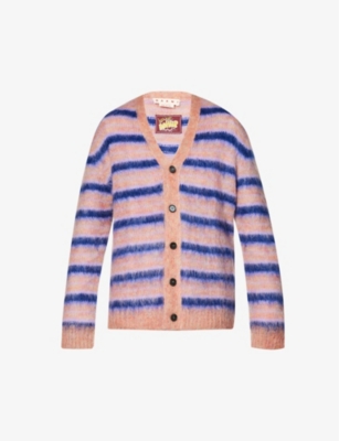 Marni Relaxed-fit Striped Mohair And Wool-blend Cardigan In Apricot