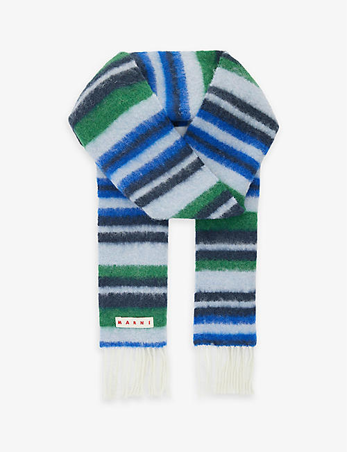 MARNI: Striped logo-patch alpaca-blend scarf