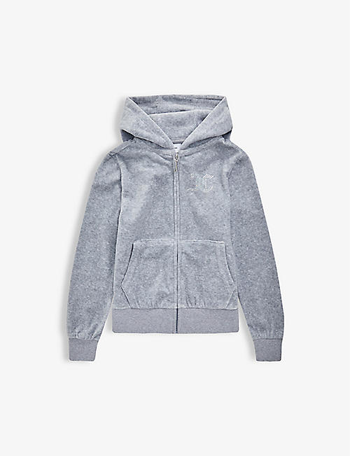 JUICY COUTURE: Embellished-logo zipped velour hoody