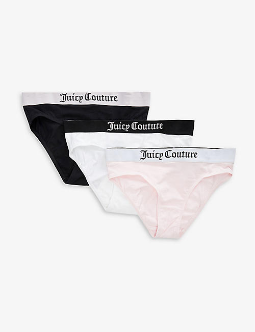 JUICY COUTURE: Logo waistband pack of three stretch-cotton briefs 8-16 years