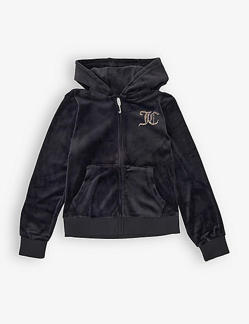 JUICY COUTURE: Logo-embellished stretch-velour hoody 7-16 years