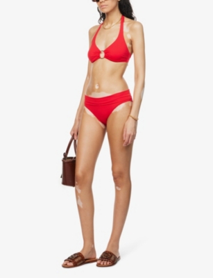 Shop Melissa Odabash Womens Red Brussels Elasticated-waist High-rise Bikini Bottoms