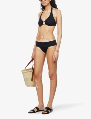 Shop Melissa Odabash Women's Black Brussels Ring-embellished Halter-neck Bikini Top