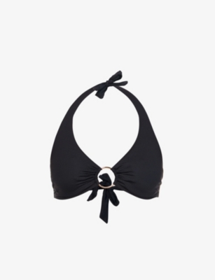 Shop Melissa Odabash Women's Black Brussels Ring-embellished Halter-neck Bikini Top