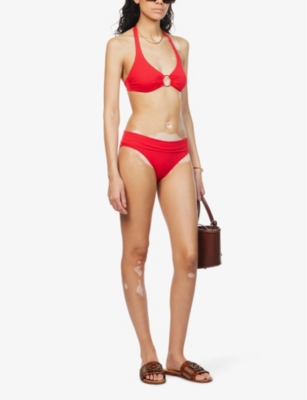 Shop Melissa Odabash Womens Red Brussels Ring-embellished Halter-neck Bikini Top