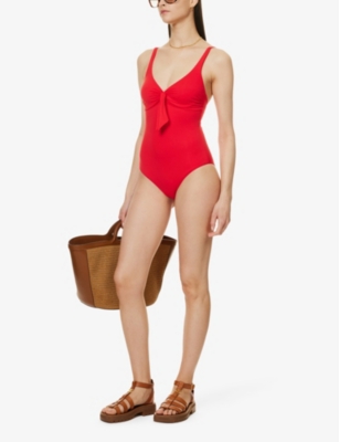 Shop Melissa Odabash Lisbon Bow-embellished Swimsuit In Red