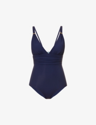 Shop Melissa Odabash Womens Vy Panarea Plunge-neck Swimsuit In Navy