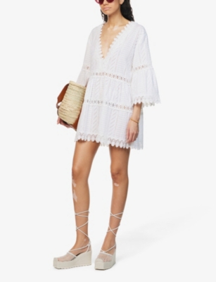 Melissa Odabash Womens White Beth Broderie Cotton Mini Dress L In White