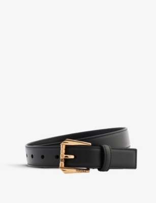 Versace Mens Black Gold Ver Calf Leather Belt ModeSens
