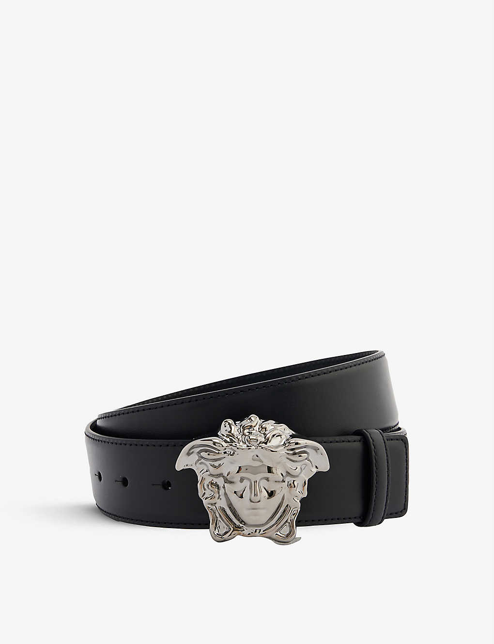 Versace Mens Black Ruthenium Medusa Brand-plaque Leather Belt
