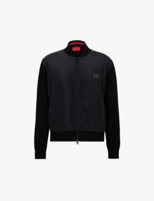 Hugo Mens Black Contrasting-panelled Shell And Organic-cotton Filled Bomber Jacket