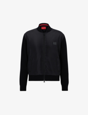 Hugo Boss Hugo Mens Black Contrasting-panelled Shell And Organic-cotton Filled Bomber Jacket In Black