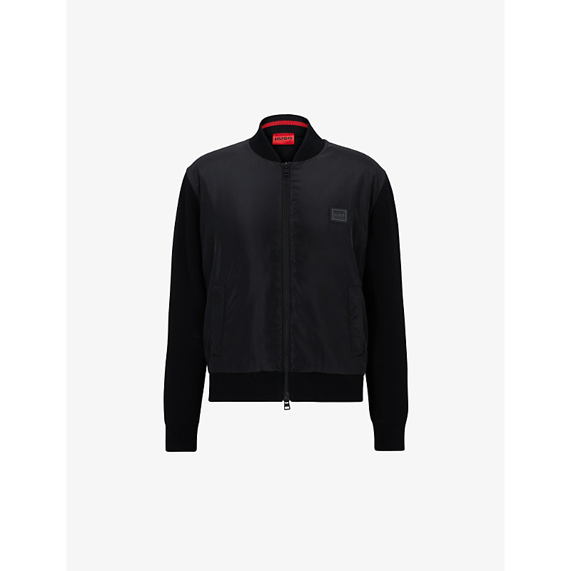 Hugo Mens Black Contrasting-panelled Shell And Organic-cotton Filled Bomber Jacket