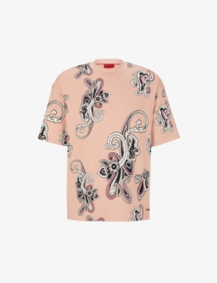 Shop Hugo Paisley-print Oversized Cotton T-shirt In Light/pastel Red