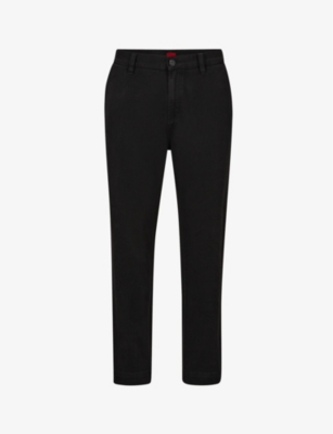 Hugo Slim-fit Trousers In Stretch-cotton Gabardine In Black