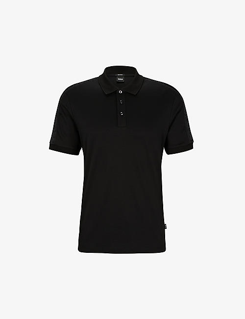 BOSS: Jacquard-trim regular-fit cotton polo shirt