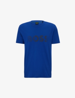 Hugo Boss Boss Mens Bright Blue Logo-print Regular-fit Cotton-jersey T-shirt
