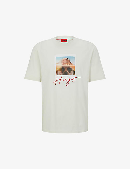 HUGO: Logo and animal-print cotton-jersey T-shirt