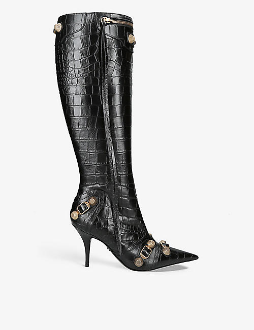 BALENCIAGA: Cagole 90 stud-embellished leather heeled boots