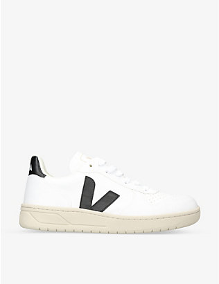 VEJA: V 10 logo-embroidered low-top leather trainers