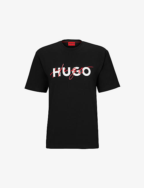 HUGO: Double logo-print cotton-jersey T-shirt