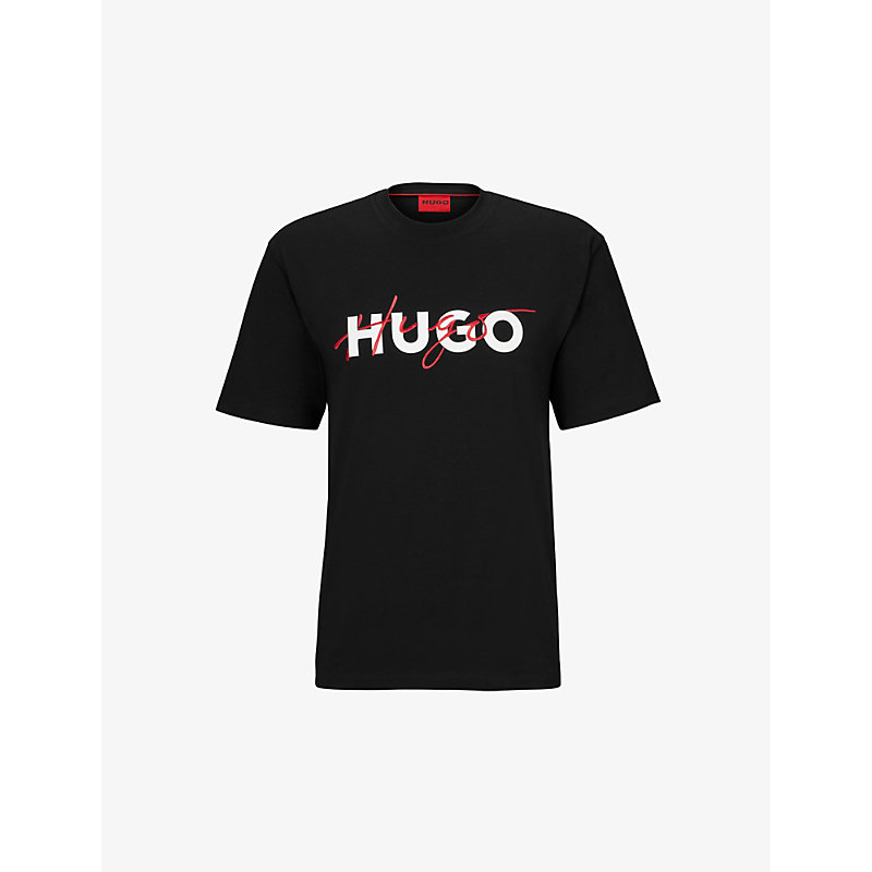 HUGO DOUBLE LOGO-PRINT COTTON-JERSEY T-SHIRT,64293531